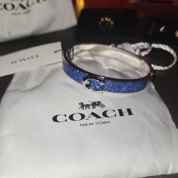 Coach Jewelry - Coach Blue Sparkle Hinged Bracelet Nwt and Dusty Bag